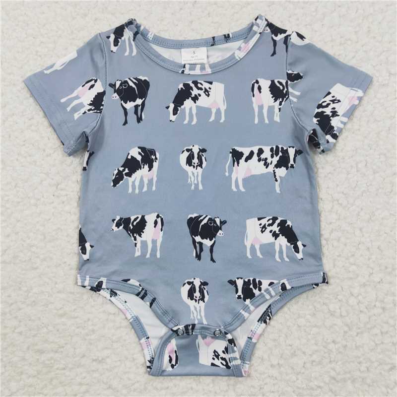 SR0297 Baby Boys Cow Western Short Sleeve Summer Rompers