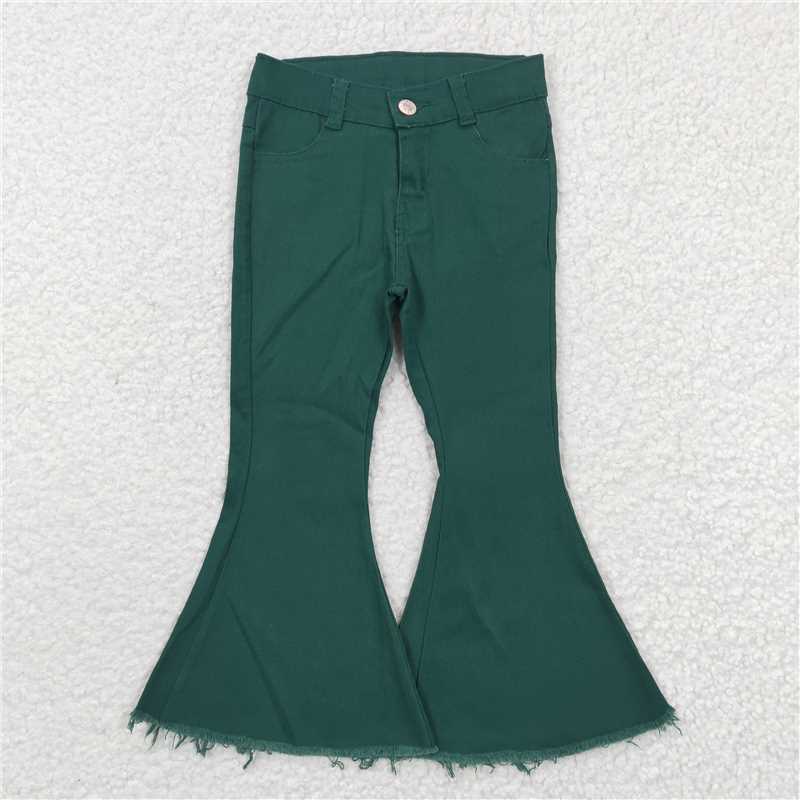 P0073 Baby Girls Green Color Denim Bell Pants
