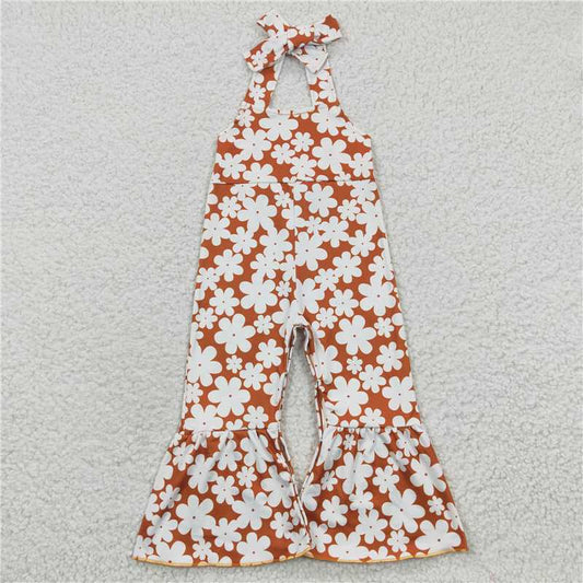 USA Shop (in stock)SR0315 RTS NO MOQ Baby Girls Summer Jumpsuits Baby Girls Flowers Strap Bell Bottom Jumpsuits