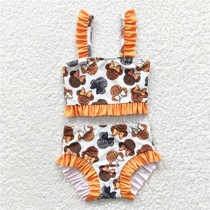 S0046 Baby Girls Princess Cartoon Ruffle Tow Pieces Swimsuits