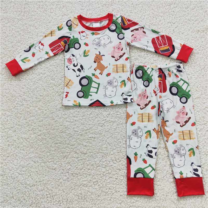 BLP0197Cow pig sheep chicken baby kids farm pajamas