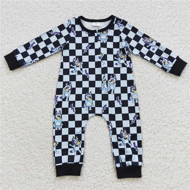 RTS LR0303 Cartoon bluey bluey plaid zipper long-sleeved jumpsuit