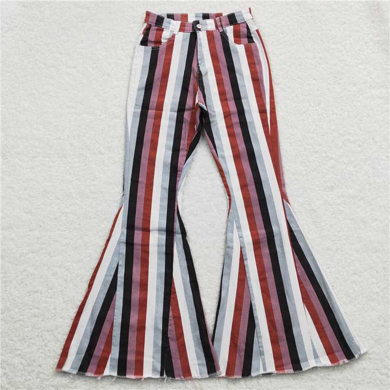 P0152 Adult women Black Brown Stripes denim bell pants Jeans Preorder