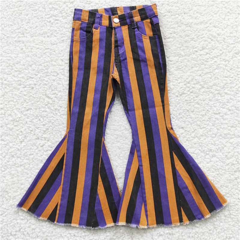 P0157 Baby Girls Halloween Stripes Denim Bell Pants