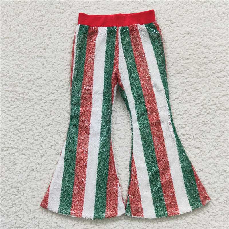 P0199 Baby Girls Christmas Sequin Bell Bottom Pants