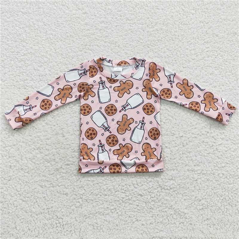 GT0220 Baby Girls Milk Christmas Cookie Tee Shirts Tops