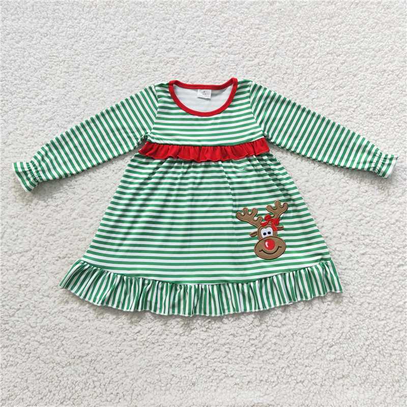 11.25 RTS NO MOQ (In stock)GLD0207 Baby Girls Christmas Deer Knee Length Dresses