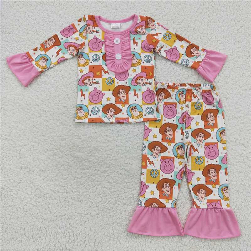 GLP0669Long sleeves pig toy patchwork girls pajamas