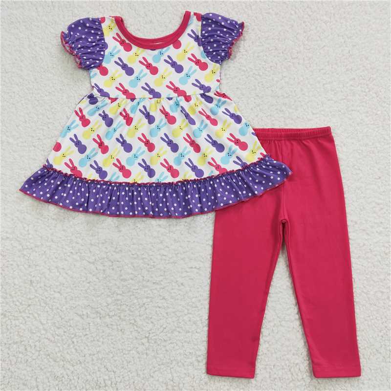 A12-14 Baby Girls Easter Colorful Pink Legging Clothing Sets