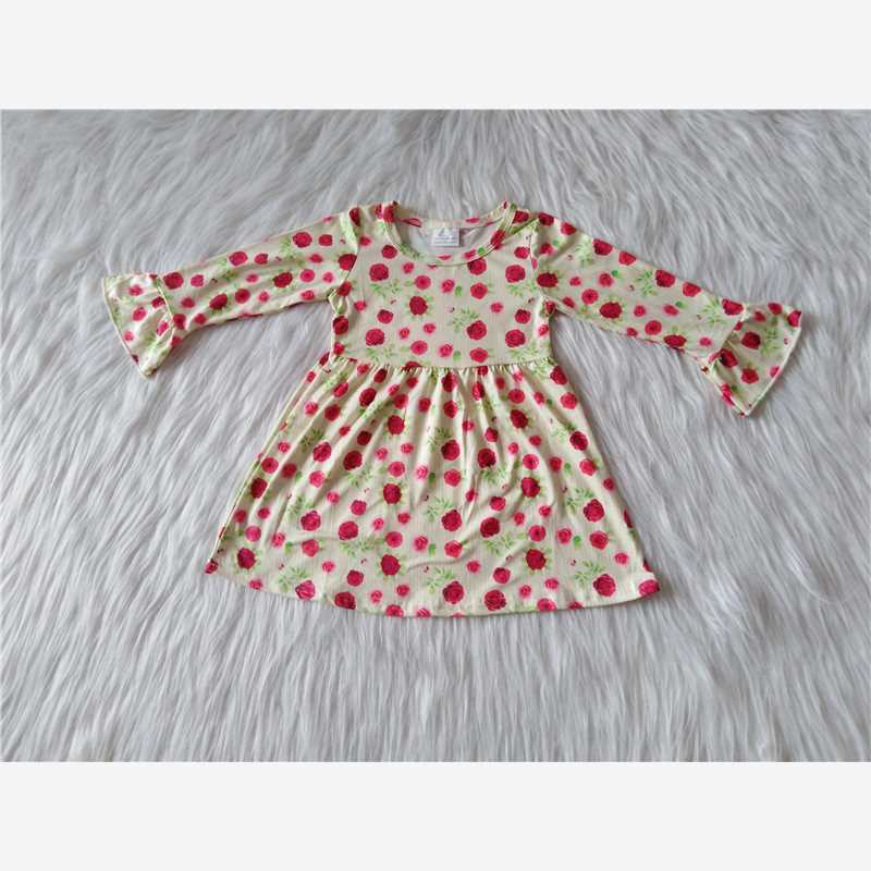 9.16 RTS NO MOQ (In stock)G3-20-2/ Baby Girls Winter Dress Baby Girls Red buds with yellow stripes knee-length Dresses