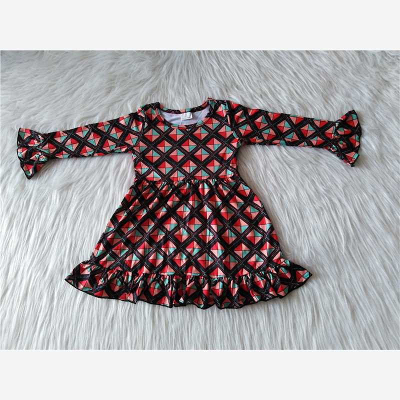 9.30 RTS NO MOQ(In stock)G1-3..` Baby Girls Winter Dress Red square long sleeve dress