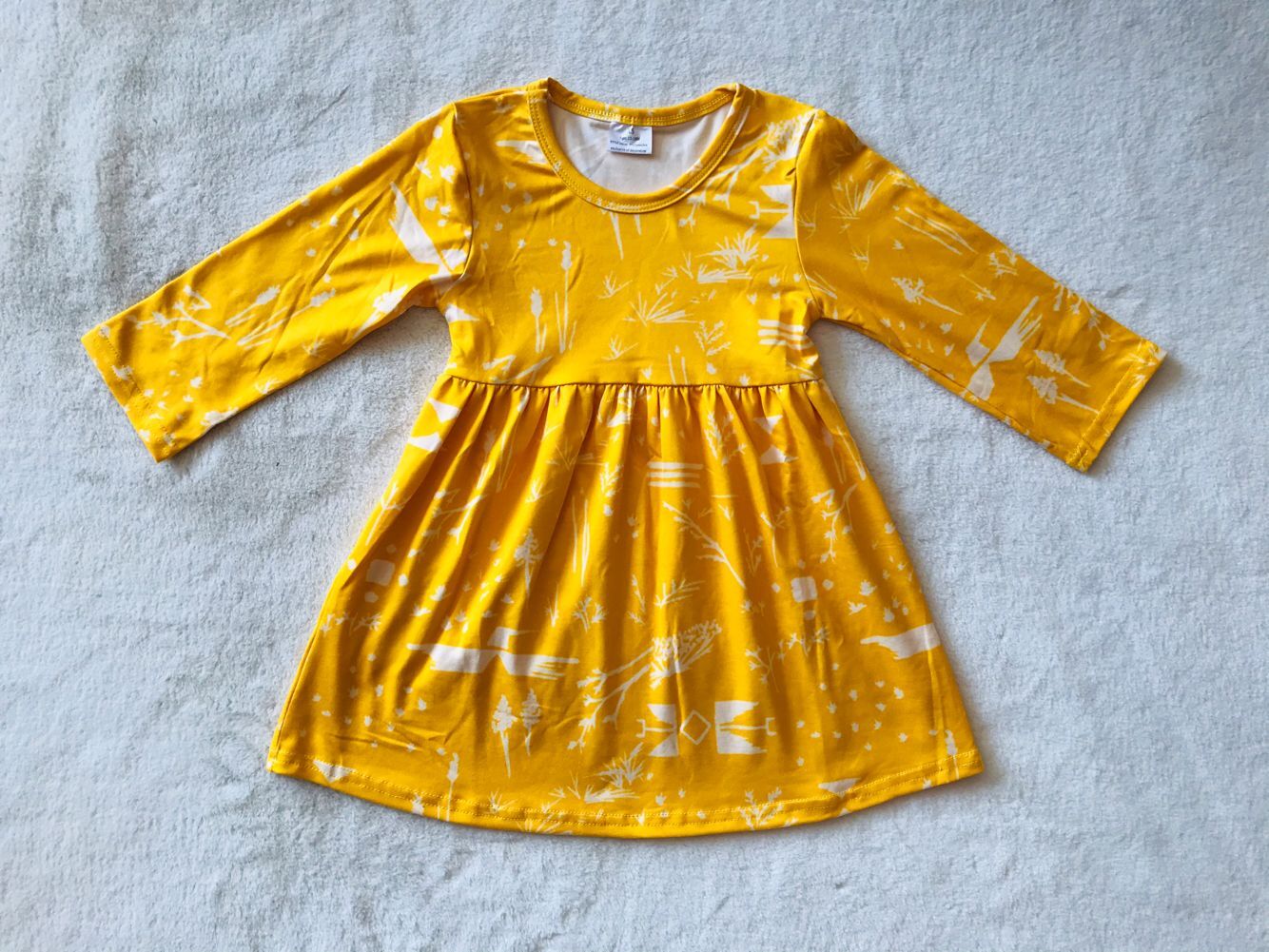 9.19 RTS NO MOQ(In stock)G2-16-/7 Baby Girls Winter Dress White tree strips yellow long-sleeved dress
