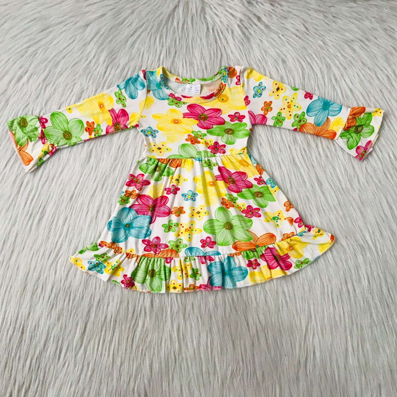 9.15 RTS NO MOQ (In stock)G4-18 Baby Girls Winter Dress Baby Girls Colorful painting flowers knee-length Dresses