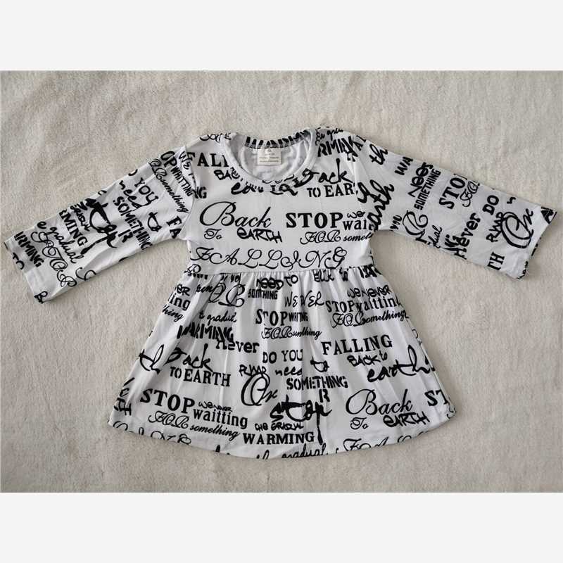 9.19 RTS NO MOQ(In stock)G2-24-8*/、Baby Girls Winter Dress Black lettering long sleeve dress