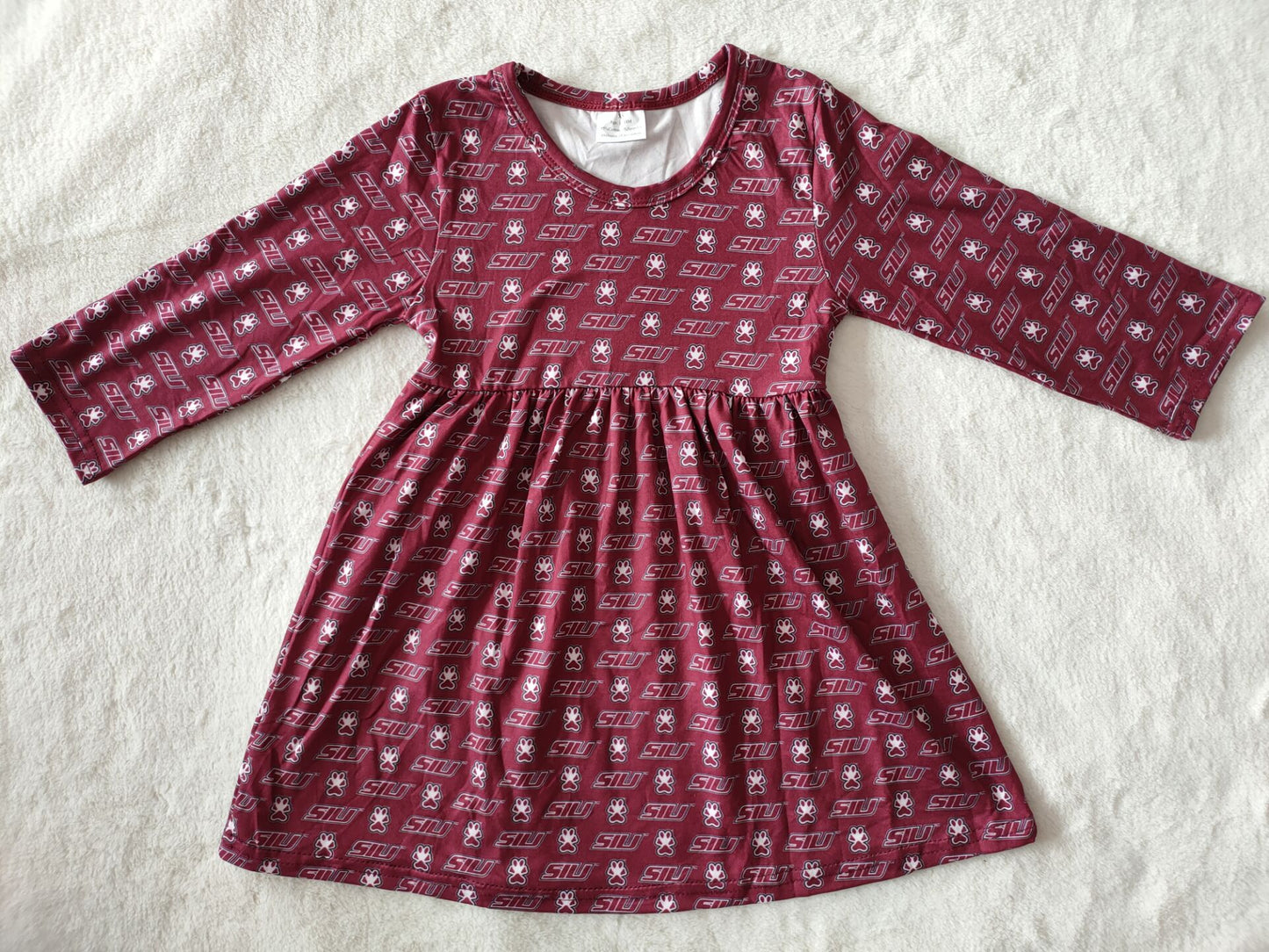 9.19 RTS NO MOQ(In stock)G2-24-3\. Baby Girls Winter Dress Dark red long-sleeved dress with letters