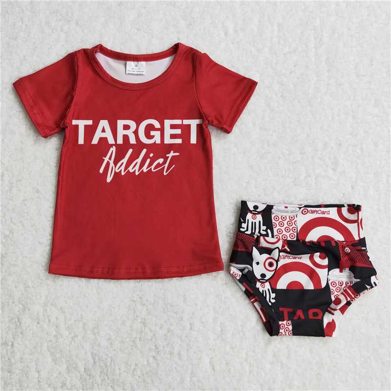 B10-23 Letter baby girls short sleeve shirt red bummie set
