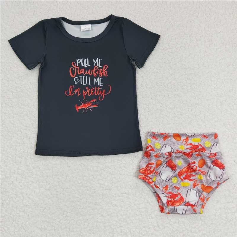 B16-14 Black Crayfish top soft bummie set