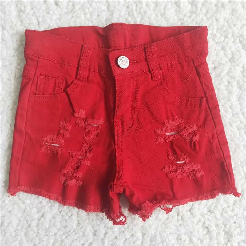 A9-20 Baby Girls red distressed denim shorts
