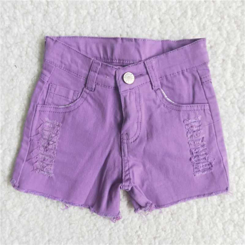 D13-4 Baby Girls lavender distressed denim shorts