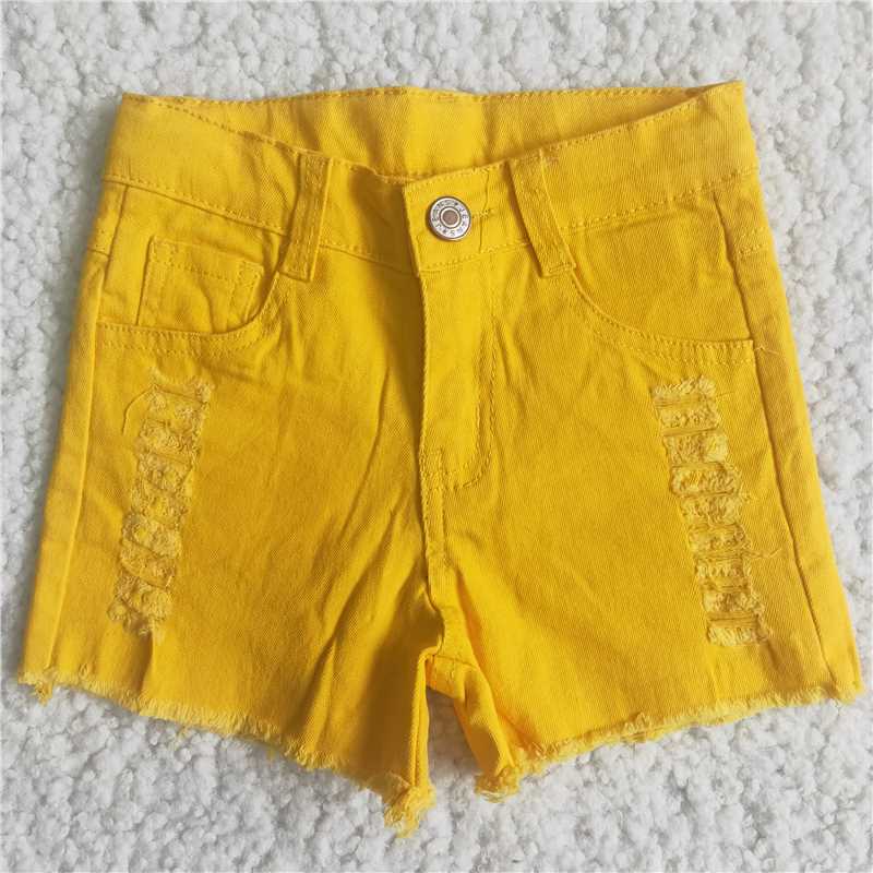 A11-12 Baby Girls mustard distressed denim shorts