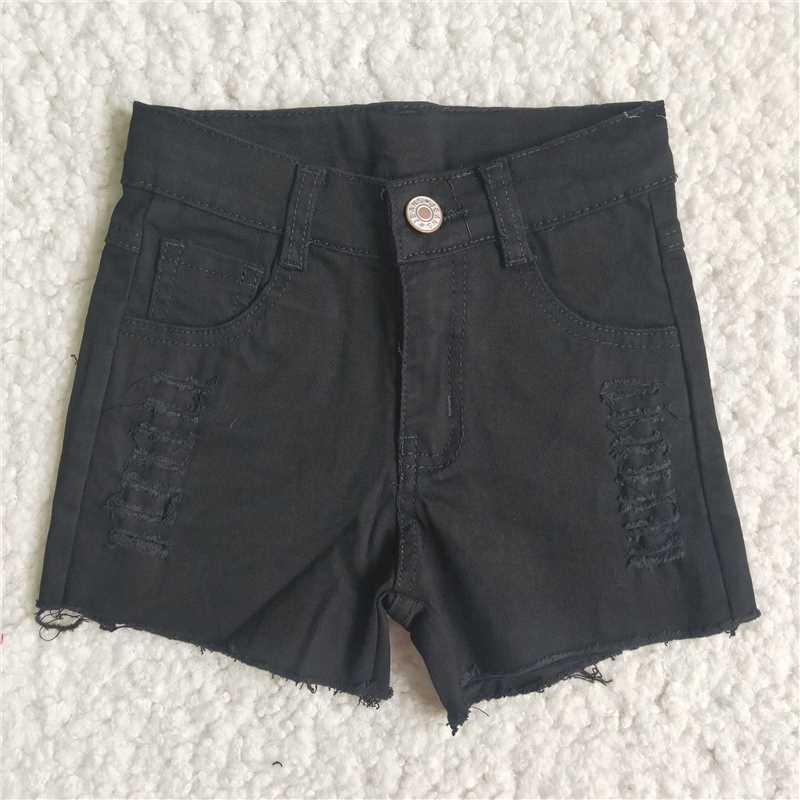 D13-15 Baby Girls black distressed denim shorts