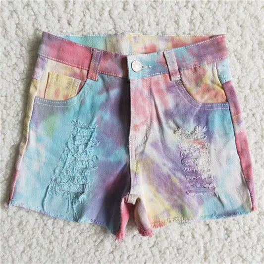 D10-30  Girl Tie Dye denim shorts