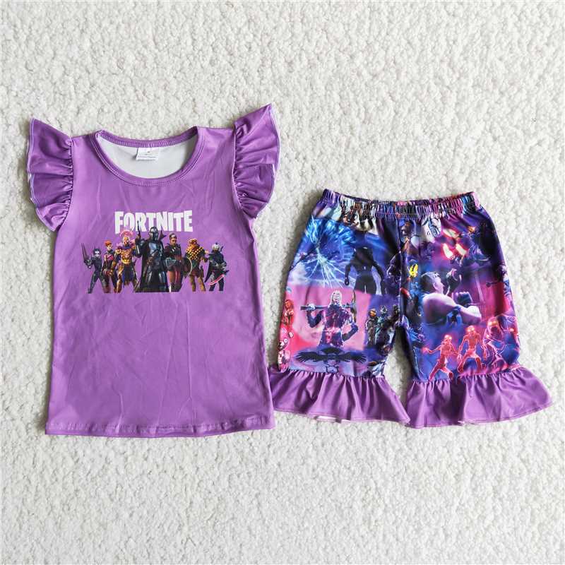 Baby Girls game cartoon purple shorts sets