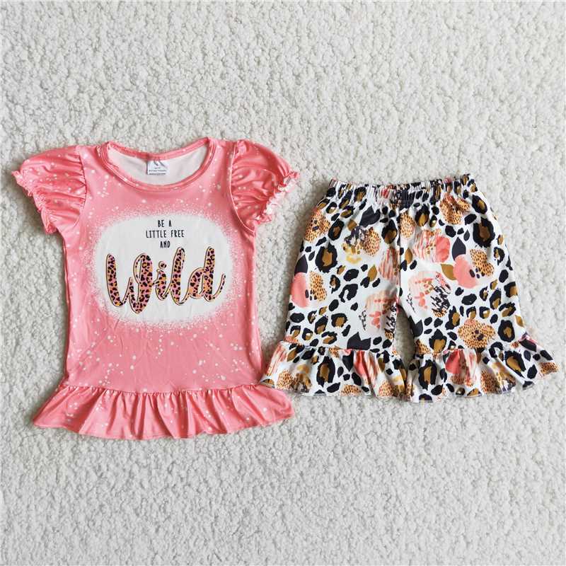 Pink letter leopard Shorts sets