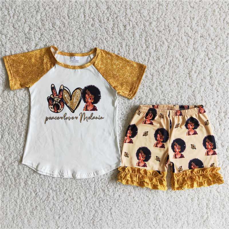 Kids black girls summer ruffle shorts clothes
