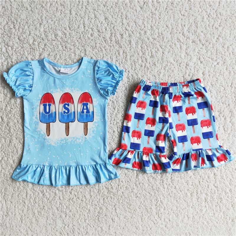 D9-29 4th of July Puff sleeve USA popsicle girl suit