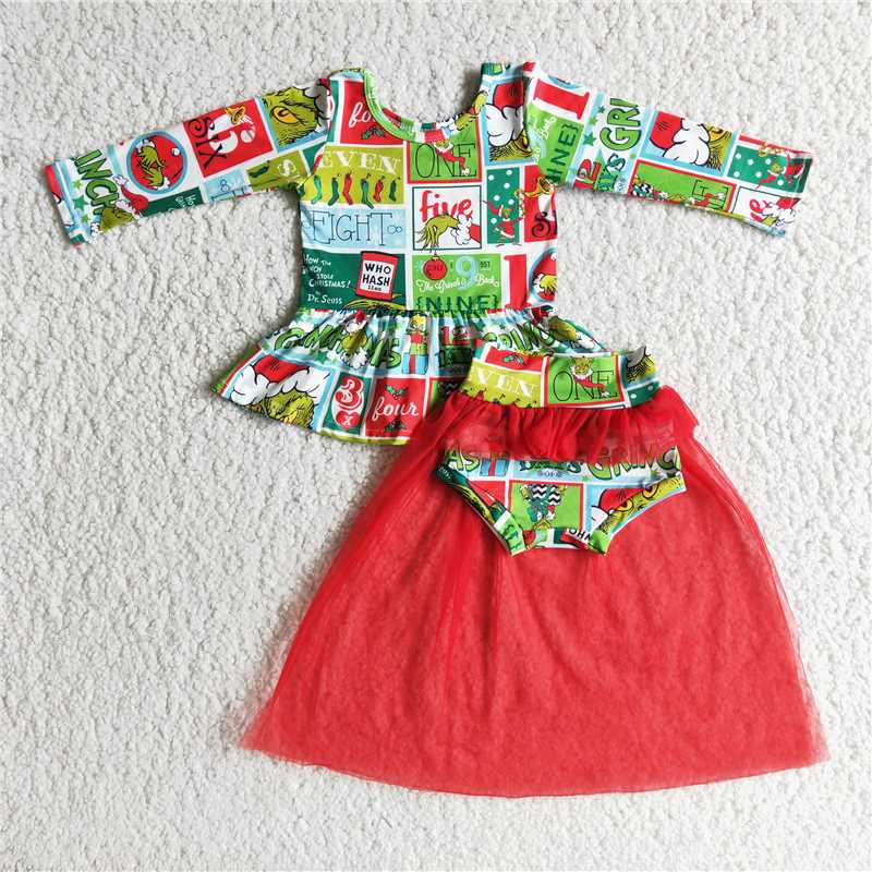 6 A20-13 Christmas green red tutu bummie sets