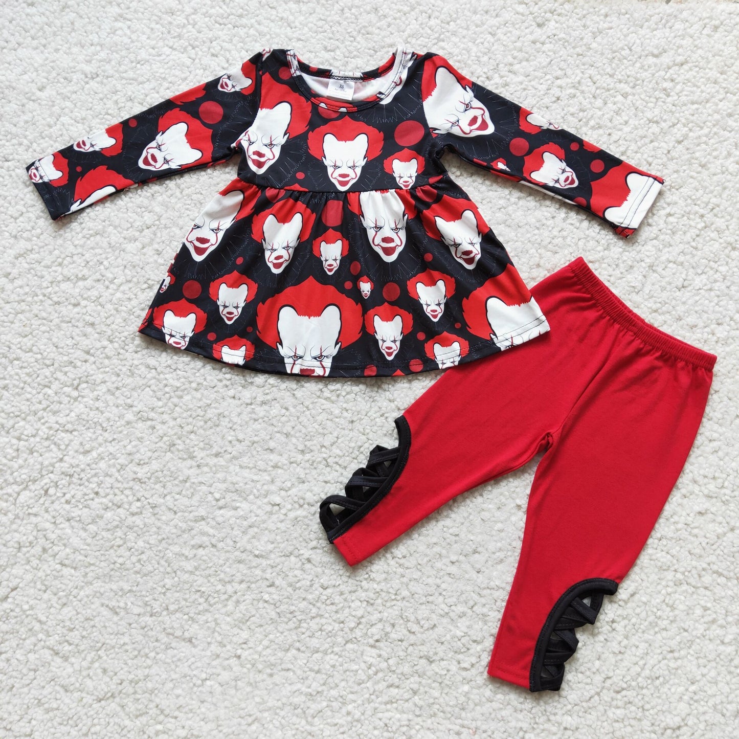 6 C7-23Long sleeve tunic red criss cross leggings halloween clothing