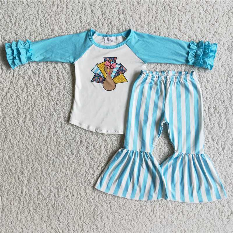 6 A4-16Turkey print shirt stripe bell bottom pants thanksgiving clothing