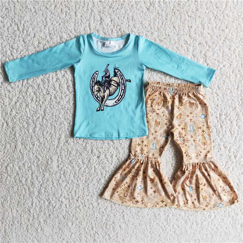 6 A4-3Long sleeve girls western bell bottom pants outfits