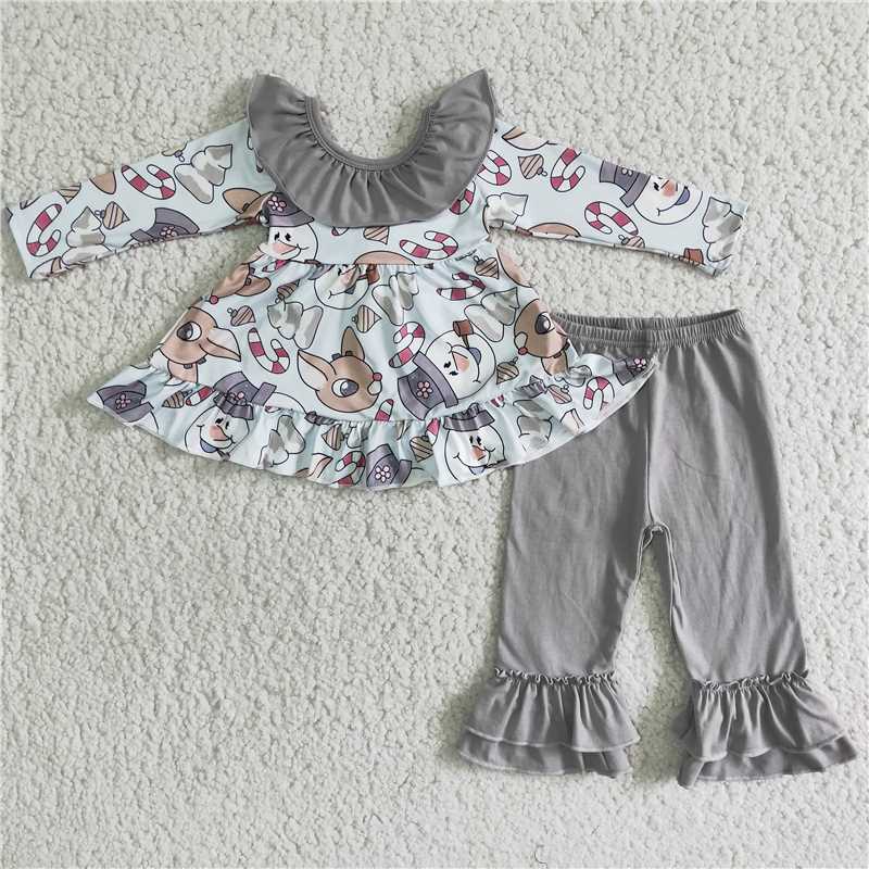 6 B5-20Reindeer print backless tunic ruffle pants girls Christmas clothes