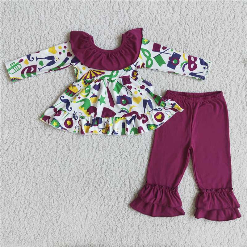 6 A0-1Backless bow tunic ruffle pants girls mardi gras clothing