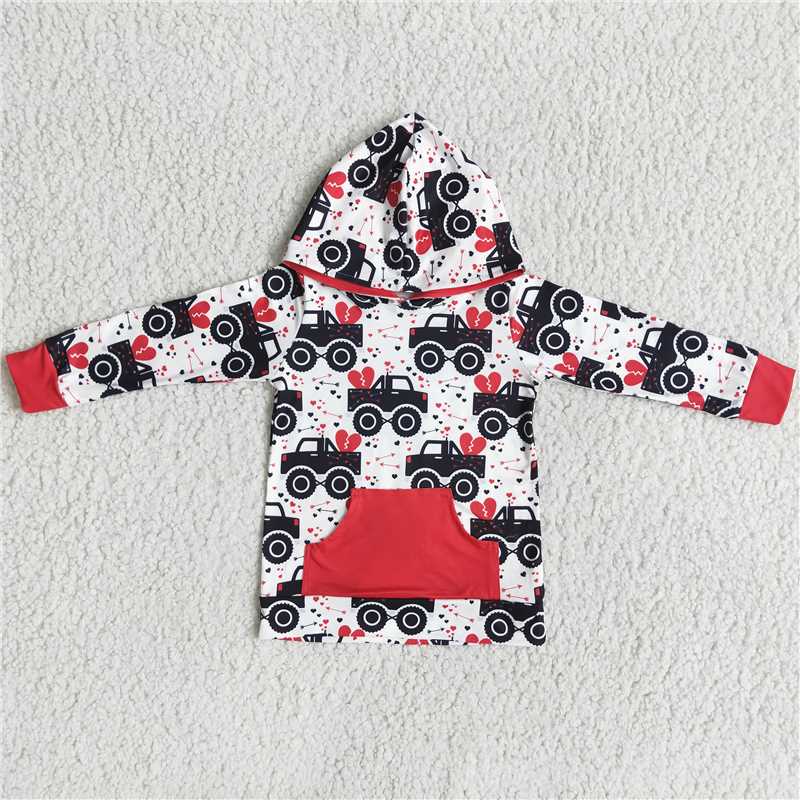 12.17 RTS NO MOQ (In stock)6 A11-20 Baby Boys tractor Valentines hoodie top