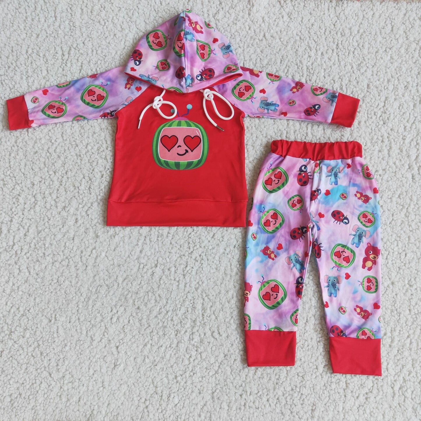 6 B12-39 cocomelon cartoon hooded long-sleeved sweatshirt trousers