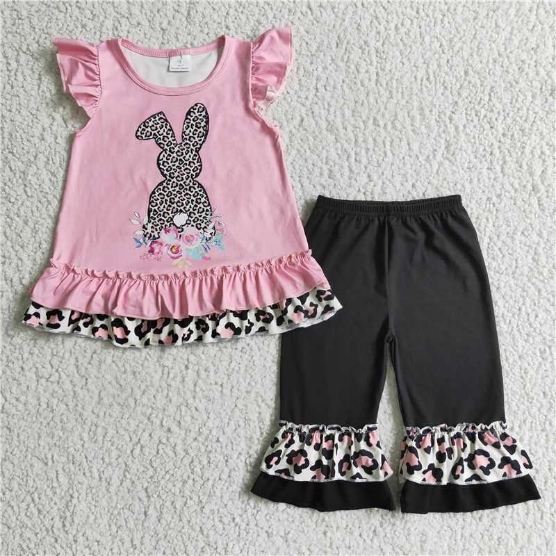 E6-17 Bunny rabbit pink leopard capris sets