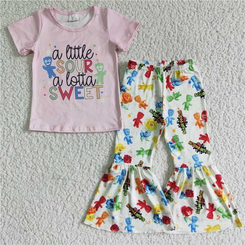 E9-11 Baby girls pink sweet bell pants sets