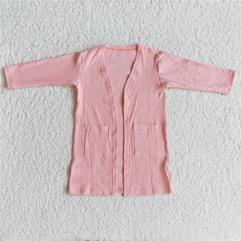 6 A31-3 Baby Girls pocket spring Long Sleeve Cardigan-Coral