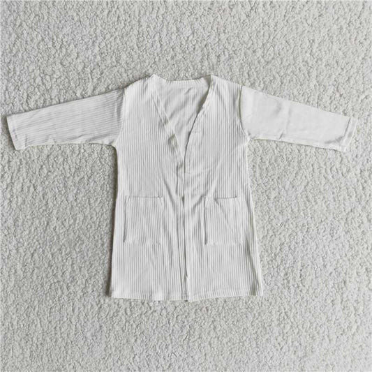 6 A31-5  Baby Girls pocket spring Long Sleeve Cardigan 2-white