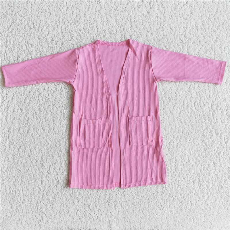 6 A31-26 Baby Girls pocket spring Long Sleeve Cardigan 6-dark pink