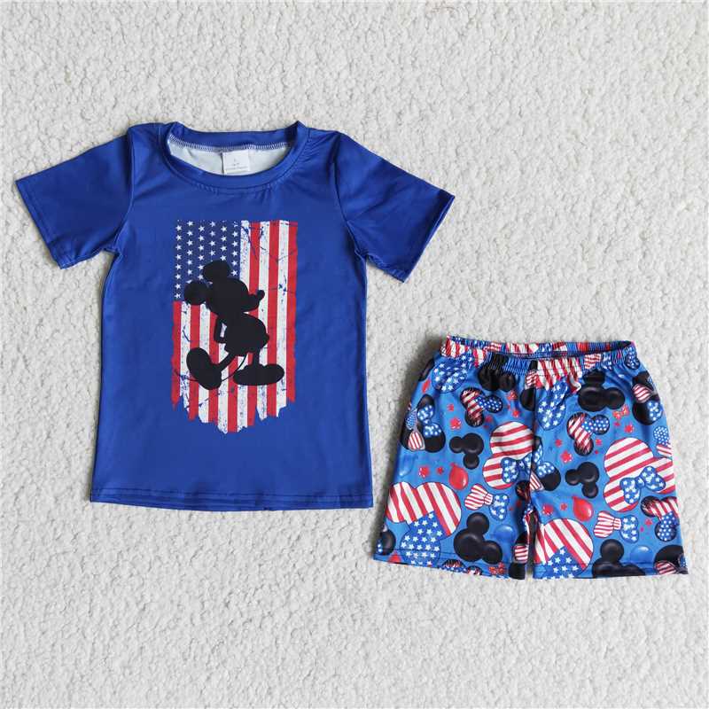B1-13 4th of july baby boys cartoon summer shorts sets