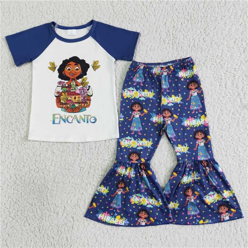 GSPO0015 Encanto dark blue short-sleeved flared pants suit