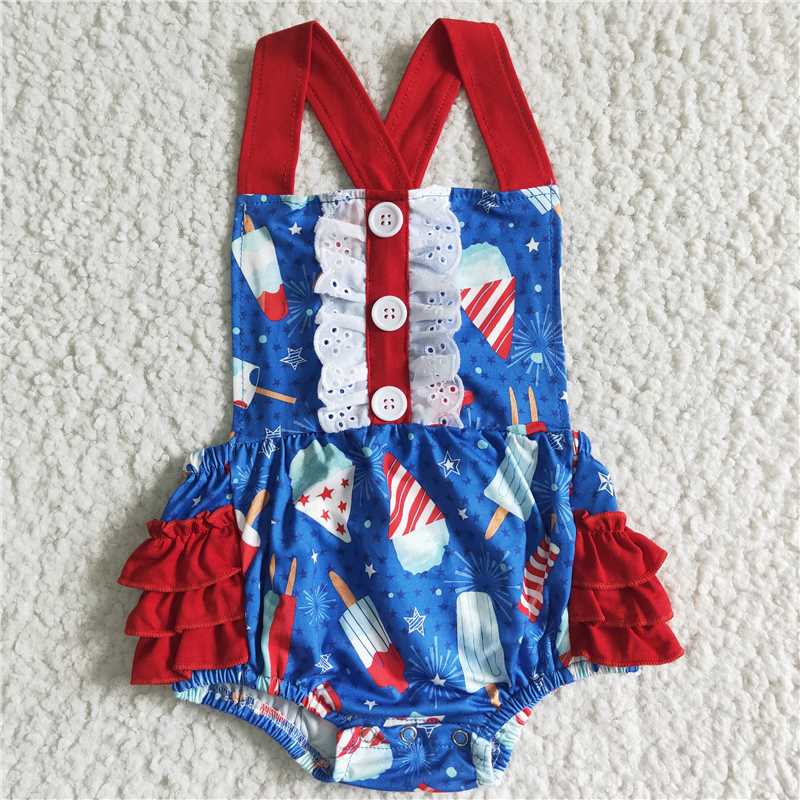SR0015 Baby girls 4th of July popsicle rompers bubbles