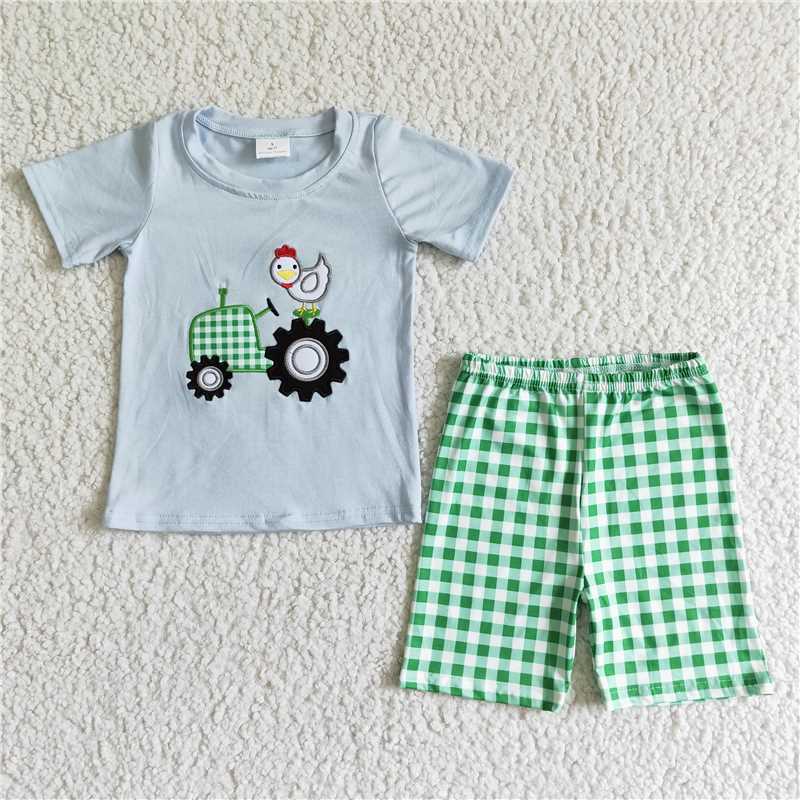BSSO0031 Baby boy farm chicken shorts sets