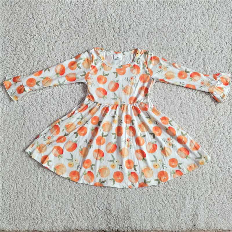 10.4 RTS NO MOQ(In stock) G2-24*[\. Baby Girls Winter Dress Light orange peach flared long-sleeved dress