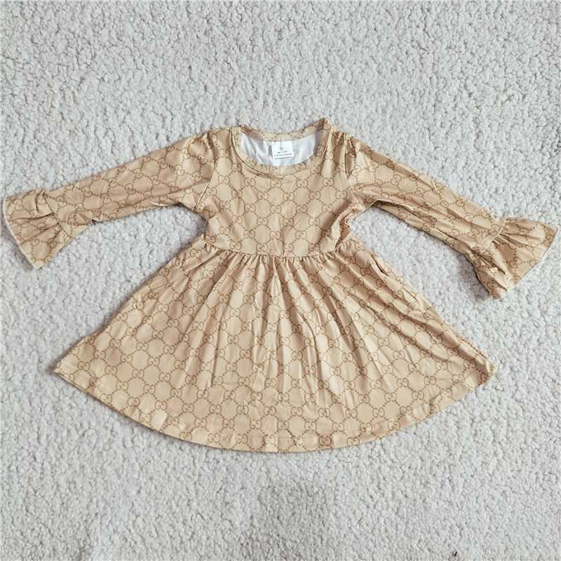 9.19 RTS NO MOQ(In stock)G2-24-4; Baby Girls Winter Dress Light yellow plaid striped beige long-sleeved skirt