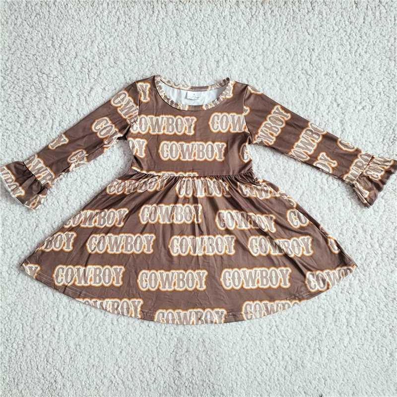 9.24 RTS NO MOQ(In stock)G2-24-8.;' Baby Girls Winter Dress Light brown long-sleeved dress with letters